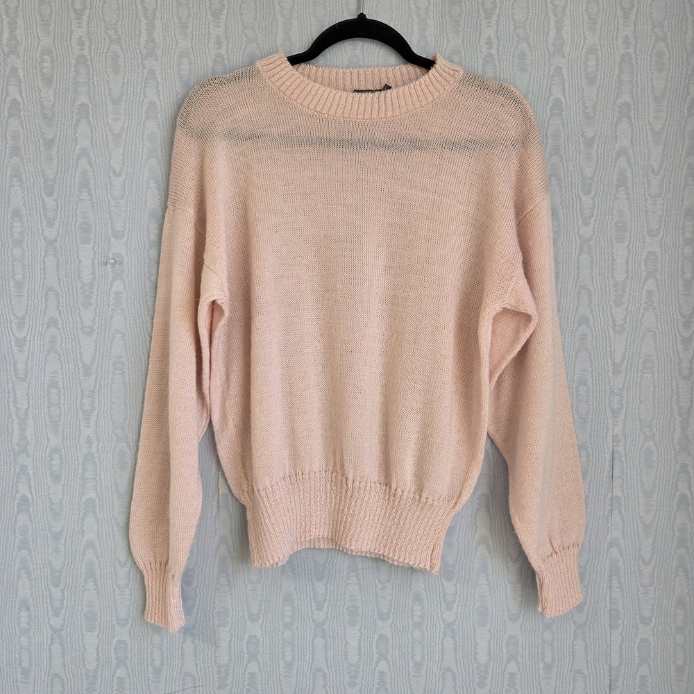 Vtg 80s YarnWorks Sweater Womens M Pastel Pink Lightweight Retro Soft Girl